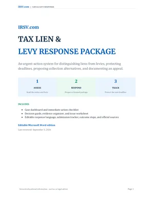 Cover of the Tax Lien & Levy Response Package
